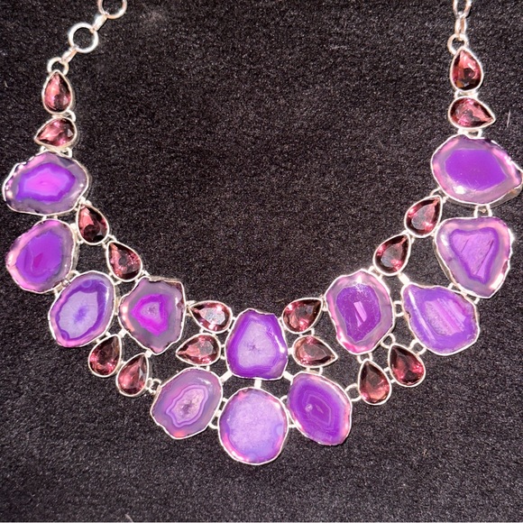 Enchanting Fuchsia Solar Quartz Druzy + Amethyst Handcrafted statement Necklace - Picture 1 of 12